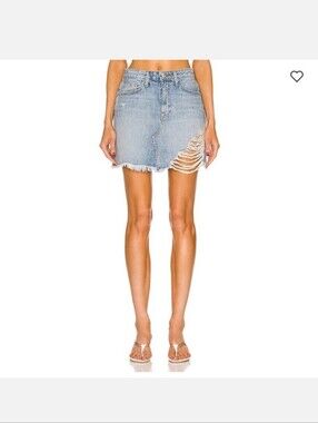 Jonathan Simkhai Standard Linnea Bicg Rise  Distressed Denim‎ Mini Skirt 24 NWTs